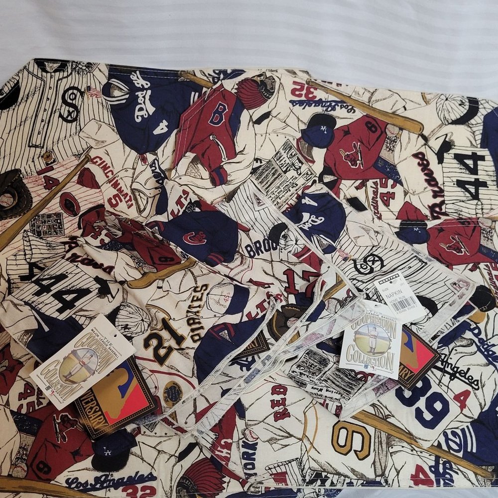 MLB Fabric Placemat Napkin Set Cooperstown Collection All Over Print Retro 90s